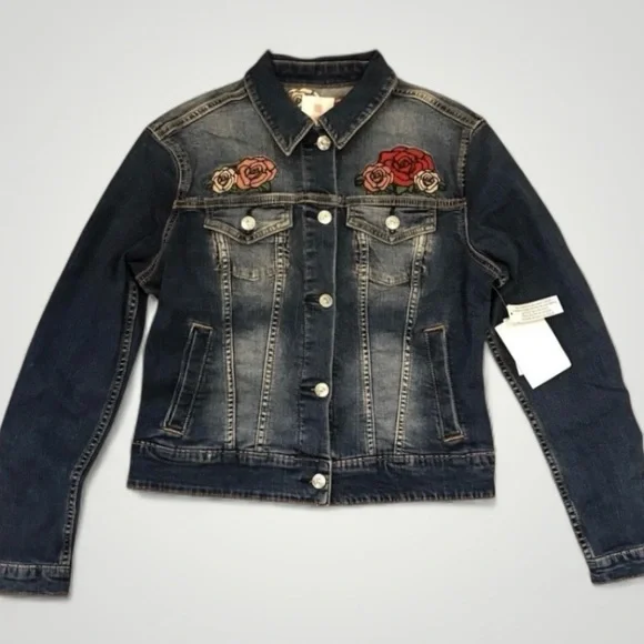 NEW Lularoe Harvey Floral Embroidered Denim Jacket Medium NWT - Picture 1 of 6